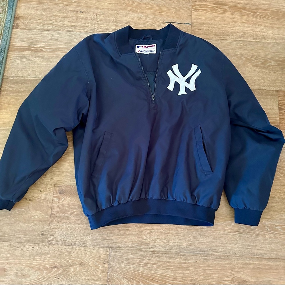 Majestic Navy Blue New York Yankees Pullover Jacket with White Logo